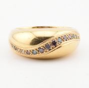 HALLMARKED 18CT GOLD GEM SET BOMBE RING