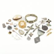 COLLECTION OF ASSORTED ANTIQUE & LATER GOLD SILVER & COSTUME JEWELLERY
