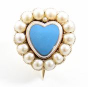 GEORGIAN GOLD & PEARL ENAMEL HEART BROOCH