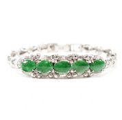 MID CENTURY WHITE GOLD & JADE CABOCHON BRACELET