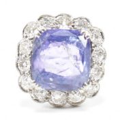 1920S COLOUR CHANGE SAPPHIRE & DIAMOND HALO CLUSTER RING