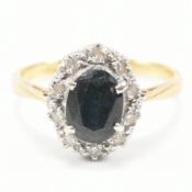 VINTAGE 18CT GOLD SAPPHIRE & DIAMOND HALO RING