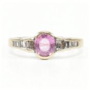 HALLMARKED 18CT GOLD PINK SAPPHIRE & DIAMOND RING.