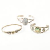 THREE SILVER & WHITE METAL VINTAGE BANGLE BRACELETS