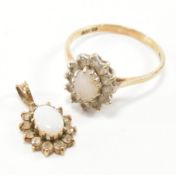 HALLMARKED 9CT GOLD CLUSTER RING & YELLOW METAL NECKLACE PENDANT