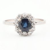 18CT WHITE GOLD SAPPHIRE & DIAMOND HALO RING