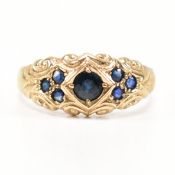HALLMARKED 9CT GOLD & SAPPHIRE DOME RING