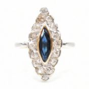 18CT GOLD PALLADIUM SAPPHIRE & DIAMOND RING