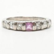 HALLMARKED 950 PLATINUM DIAMOND & PINK STONE RING