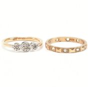 TWO ANTIQUE 9CT GOLD & WHITE STONE RINGS