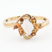 HALLMARKED 9CT GOLD OPAL & CITRINE CROSSOVER RING