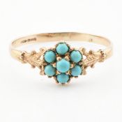 HALLMARKED 9CT GOLD & TURQUOISE CLUSTER RING