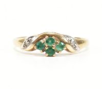 HALLMARKED 9CT GREEN STONE & DIAMOND CLUSTER RING