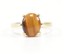 HALLMARKED 9CT GOLD & TIGERS EYE SOLITAIRE RING