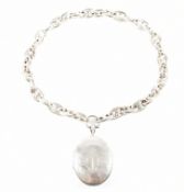 VICTORIAN SILVER LOCKET PENDANT & COLLAR CHAIN