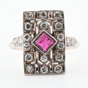 1920S RUBY & DIAMOND PLAQUE RING