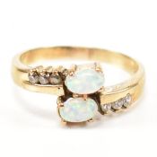 HALLMARKED 9CT GOLD OPAL & CZ CROSSOVER RING