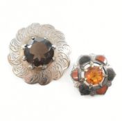 TWO STERLING SILVER STONE SET SCOTTISH BROOCH PINS