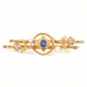 15CT GOLD SAPPHIRE PEARL & DIAMOND BAR BROOCH