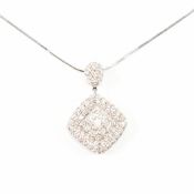18CT WHITE GOLD & DIAMOND NECKLACE PENDANT ON CHAIN