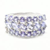 HALLMARKED 9CT WHITE GOLD & TANZANITE CLUSTER RING