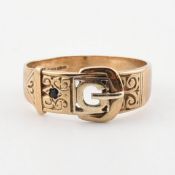 HALLMARKED 9CT GOLD & SAPPHIRE BUCKLE RING