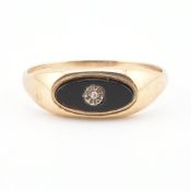 HALLMARKED ONYX & DIAMOND SIGNET RING