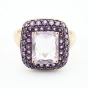 HALLMARKED 9CT GOLD & AMETHYST HALO RING