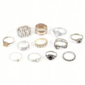 COLLECTION OF ASSORTED SILVER & WHITE METAL RINGS