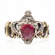 GEORGIAN GOLD RED STONE & DIAMOND URN RING