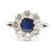 HALLMARKED 18CT WHITE GOLD DIAMOND & SAPPHIRE CLUSTER RING