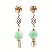 VINTAGE 14CT GOLD & JADE DROP EARRINGS