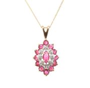 HALLMARKED 9CT GOLD DIAMOND & RUBY PENDANT & CHAIN NECKLACE
