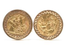 HALLMARKED 9CT GOLD MOUNTED HALF SOVEREIGN CUFFLINKS