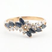 HALLMARKED 9CT GOLD SAPPHIRE & DIAMOND CROSSOVER RING