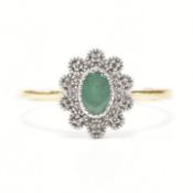 HALLMARKED 9CT GOLD EMERALD & DIAMOND HALO RING