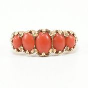 HALLMARKED 9CT GOLD & CORAL FIVE STONE RING