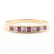 HALLMARKED 9CT GOLD & RUBY HALF ETERNITY RING