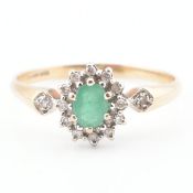 HALLMARKED 9CT GOLD EMERALD & DIAMOND CLUSTER RING