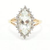 HALLMARKED 9CT GOLD AQUAMARINE & DIAMOND RING