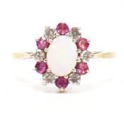 HALLMARKED 9CT GOLD OPAL & GEM SET CLUSTER RING
