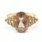 HALLMARKED 9CT GOLD & SMOKY STONE DRESS RING