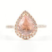 HALLMARKED 18CT ROSE GOLD MORGANITE & DIAMOND HALO RING