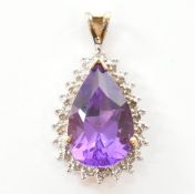 HALLMARKED 9CT GOLD AMETHYST & DIAMOND NECKLACE PENDANT