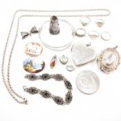 COLLECTION OF SILVER WHITE METAL & ANTIQUE JEWELLERY