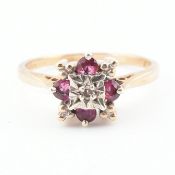 HALLMARKED 9CT GOLD RUBY & DIAMOND CLUSTER RING