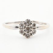 HALLMARKED 9CT WHITE GOLD & DIAMOND CLUSTER RING