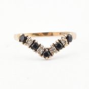 HALLMARKED 9CT GOLD SAPPHIRE & DIAMOND WISHBONE RING