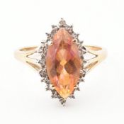 HALLMARKED 9CT GOLD MYSTIC TOPAZ & DIAMOND HALO RING