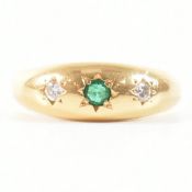 VINTAGE HALLMARKED 18CT GOLD EMERALD & DIAMOND DOME RING